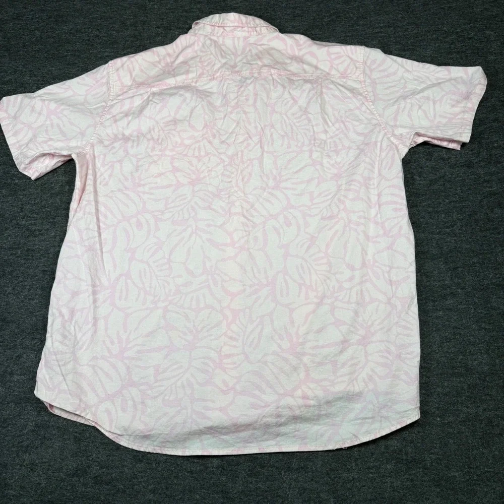 Hurley Men's XL Short Sleeve Button Up Shirt Pink‎ Tropical Leaf Print Casual